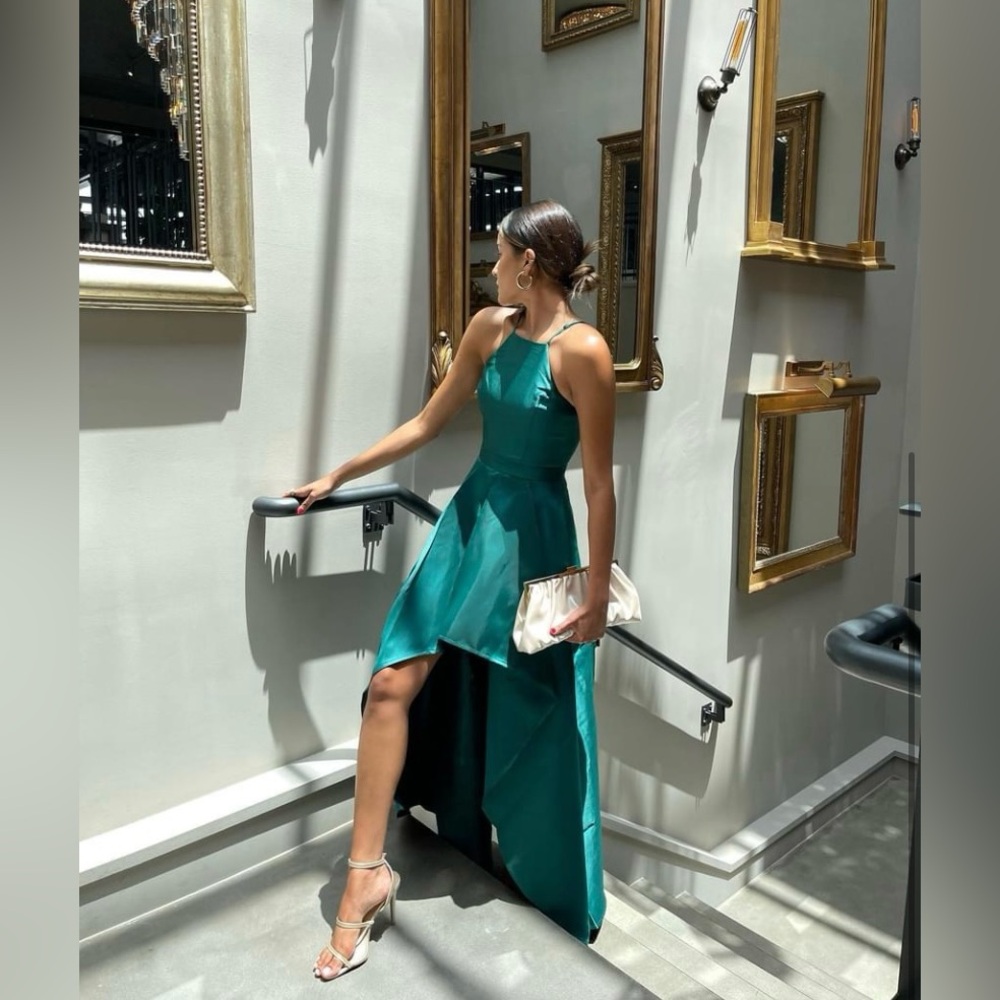 Lulu's Teal High-Low Satin Maxi Dress